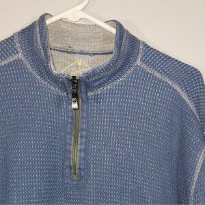 Paradise Collection Men's Blue Solid Waffle-Knit 1/4 Zip Mock Neck Sweater L